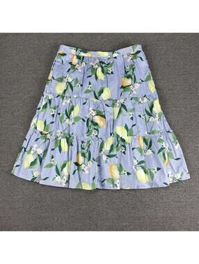 Ann Taylor Factory Womens 12p Tiered Skirt Cotton Lemons Romantic Brunch Coastal